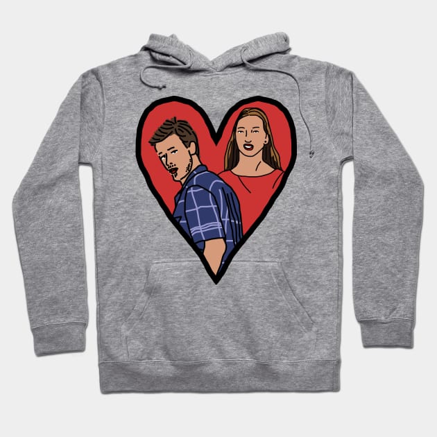 Distracted Boyfriend Meme Couple in Heart Valentines Day Hoodie by ellenhenryart